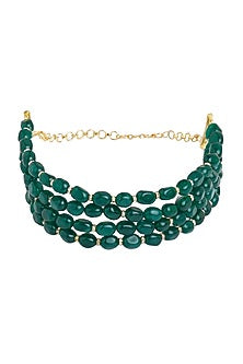 Gold Finish Green Beaded Choker Necklace