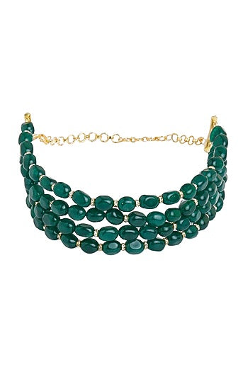 Gold Finish Green Beaded Choker Necklace