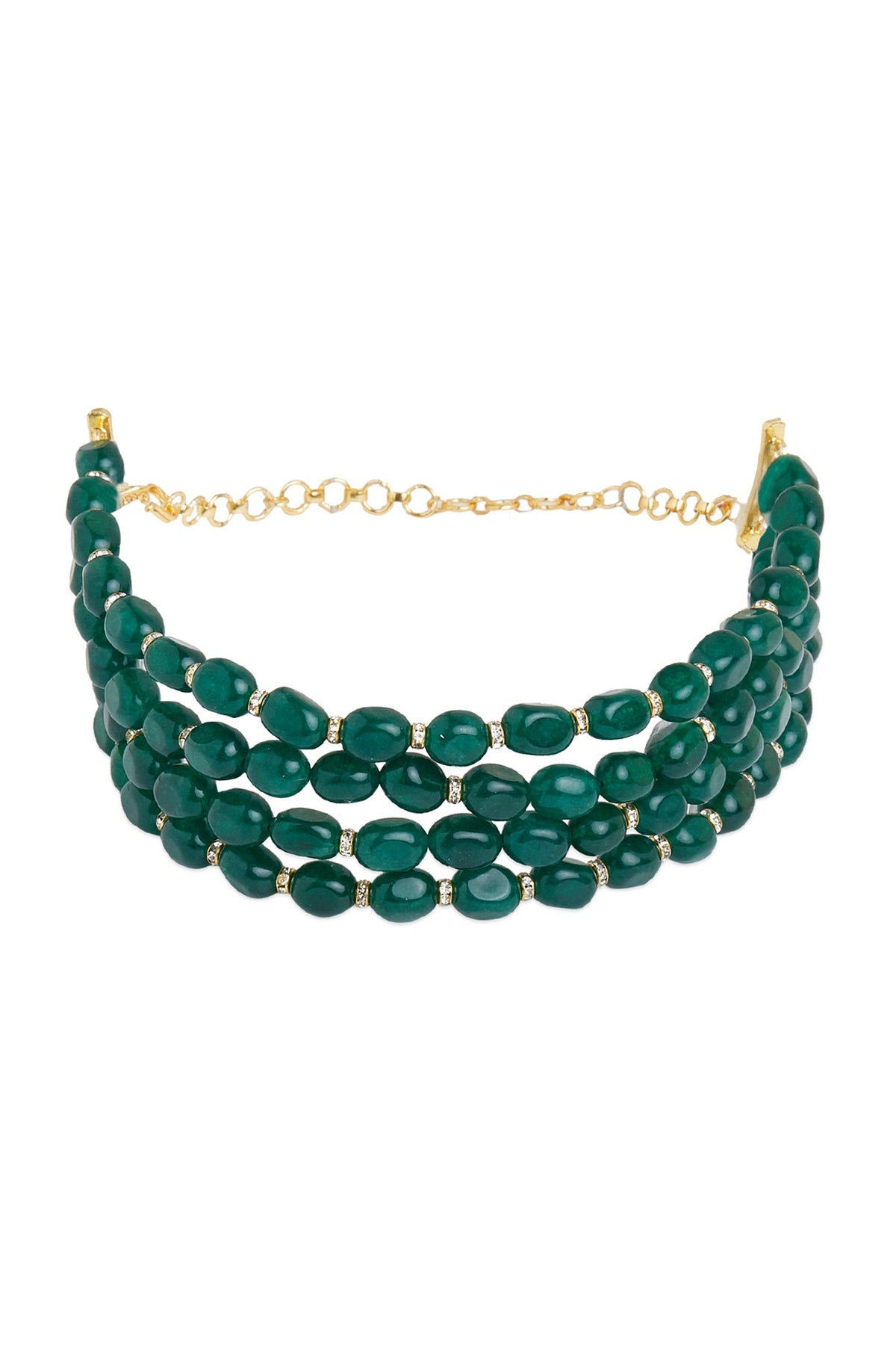 Gold Finish Green Beaded Choker Necklace