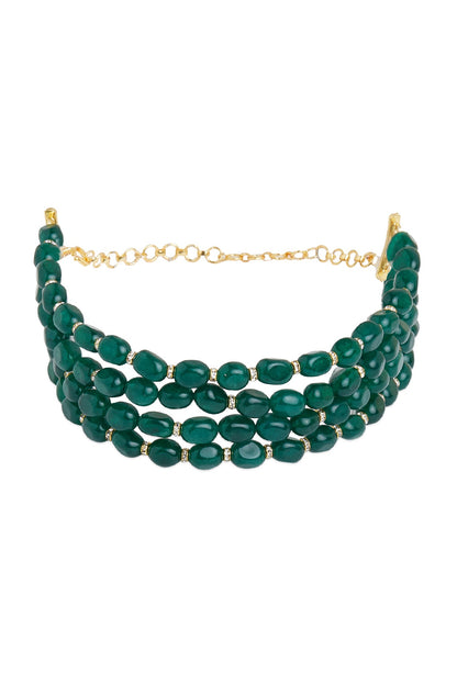 Gold Finish Green Beaded Choker Necklace
