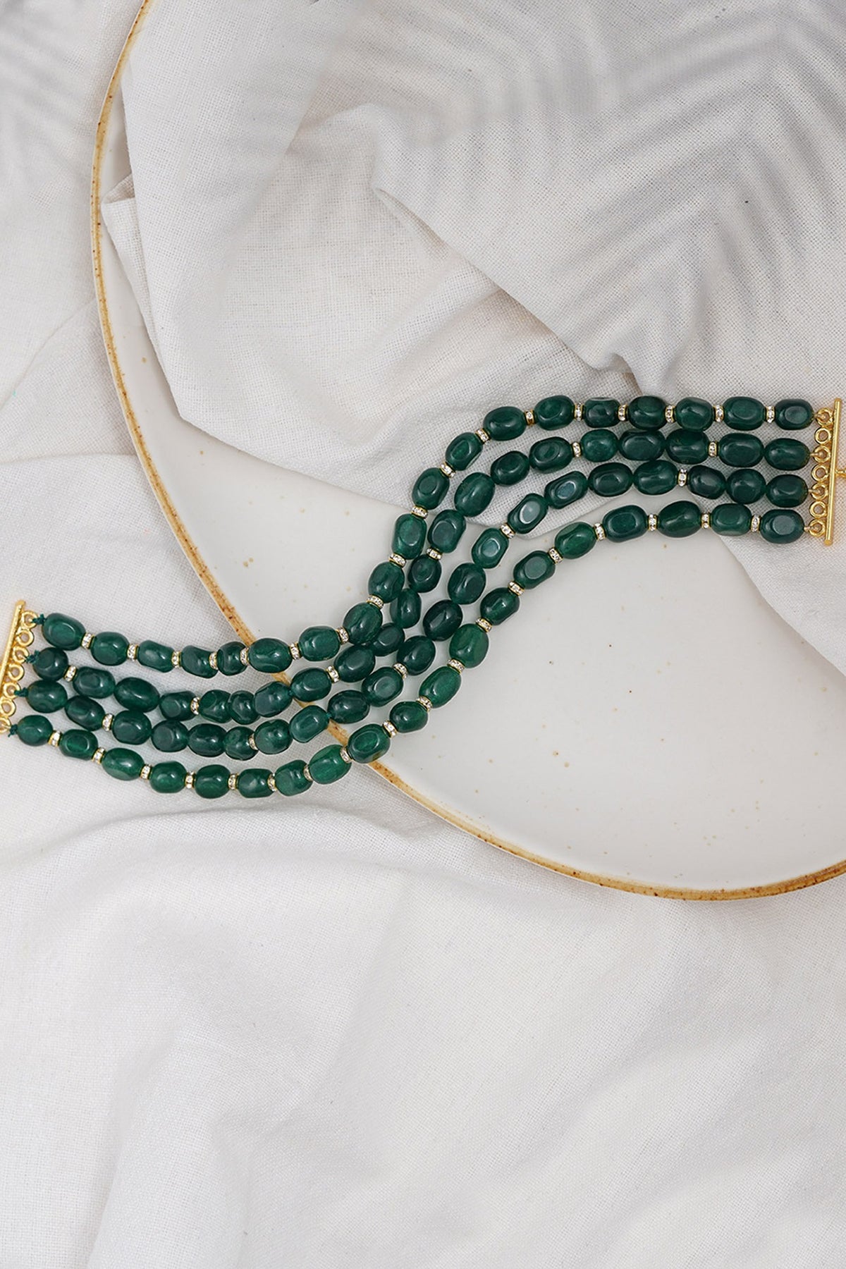 Gold Finish Green Beaded Choker Necklace