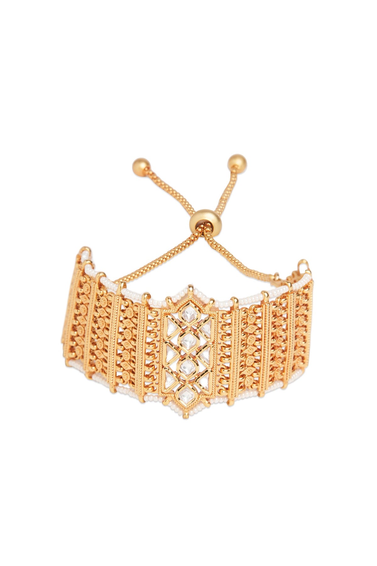 Gold Finish Kundan Polki Matte Bracelet