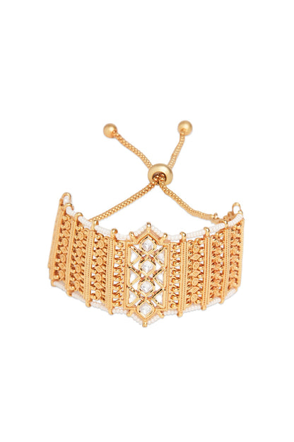 Gold Finish Kundan Polki Matte Bracelet