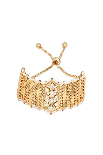 Gold Finish Kundan Polki Matte Bracelet