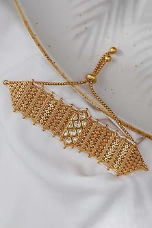 Gold Finish Kundan Polki Matte Bracelet