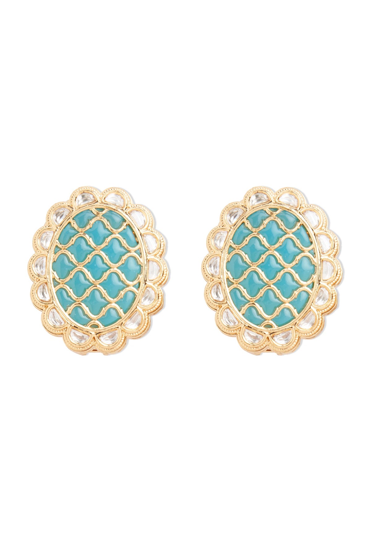 Gold Finish Turquoise Stone Stud Earrings