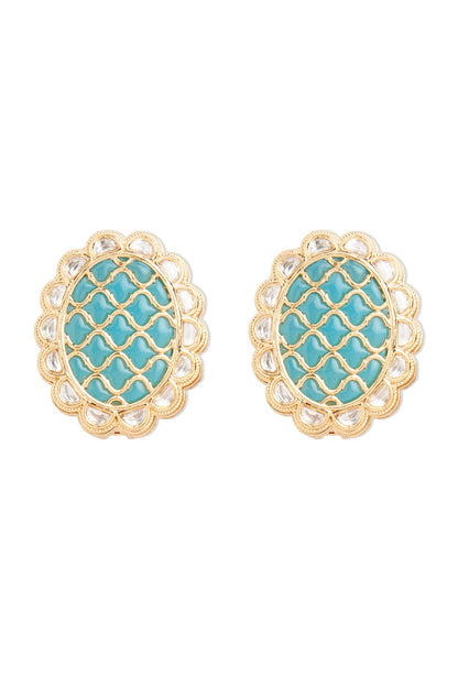 Gold Finish Turquoise Stone Stud Earrings