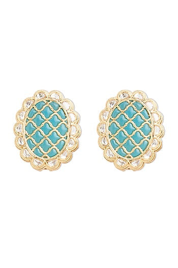 Gold Finish Turquoise Stone Stud Earrings