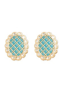 Gold Finish Turquoise Stone Stud Earrings