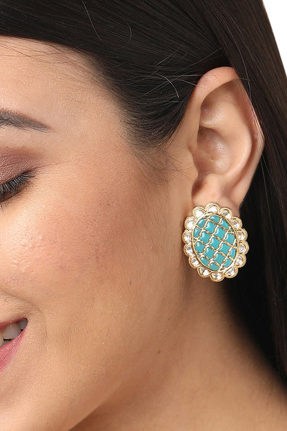 Gold Finish Turquoise Stone Stud Earrings