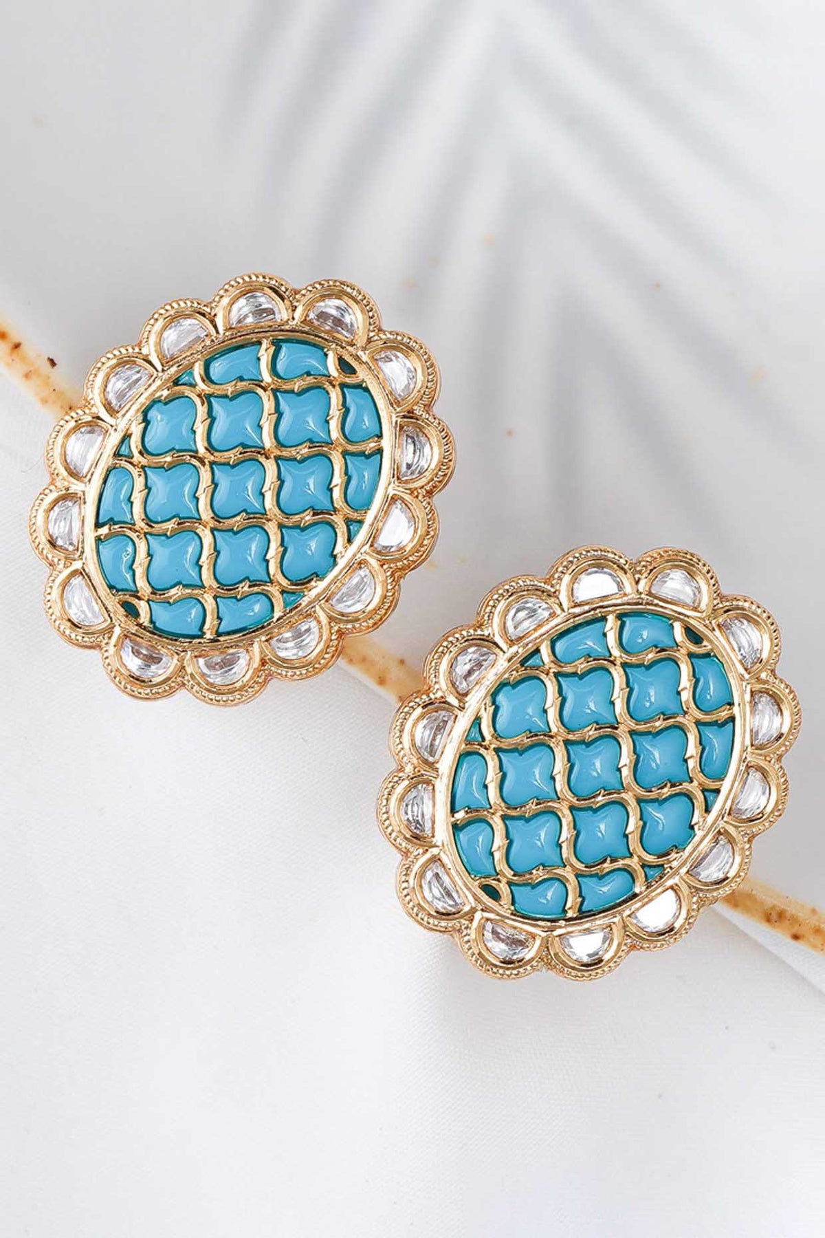 Gold Finish Turquoise Stone Stud Earrings