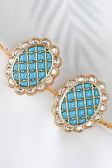 Gold Finish Turquoise Stone Stud Earrings