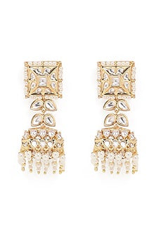 Gold Finish Kundan Polki Jhumka Earrings