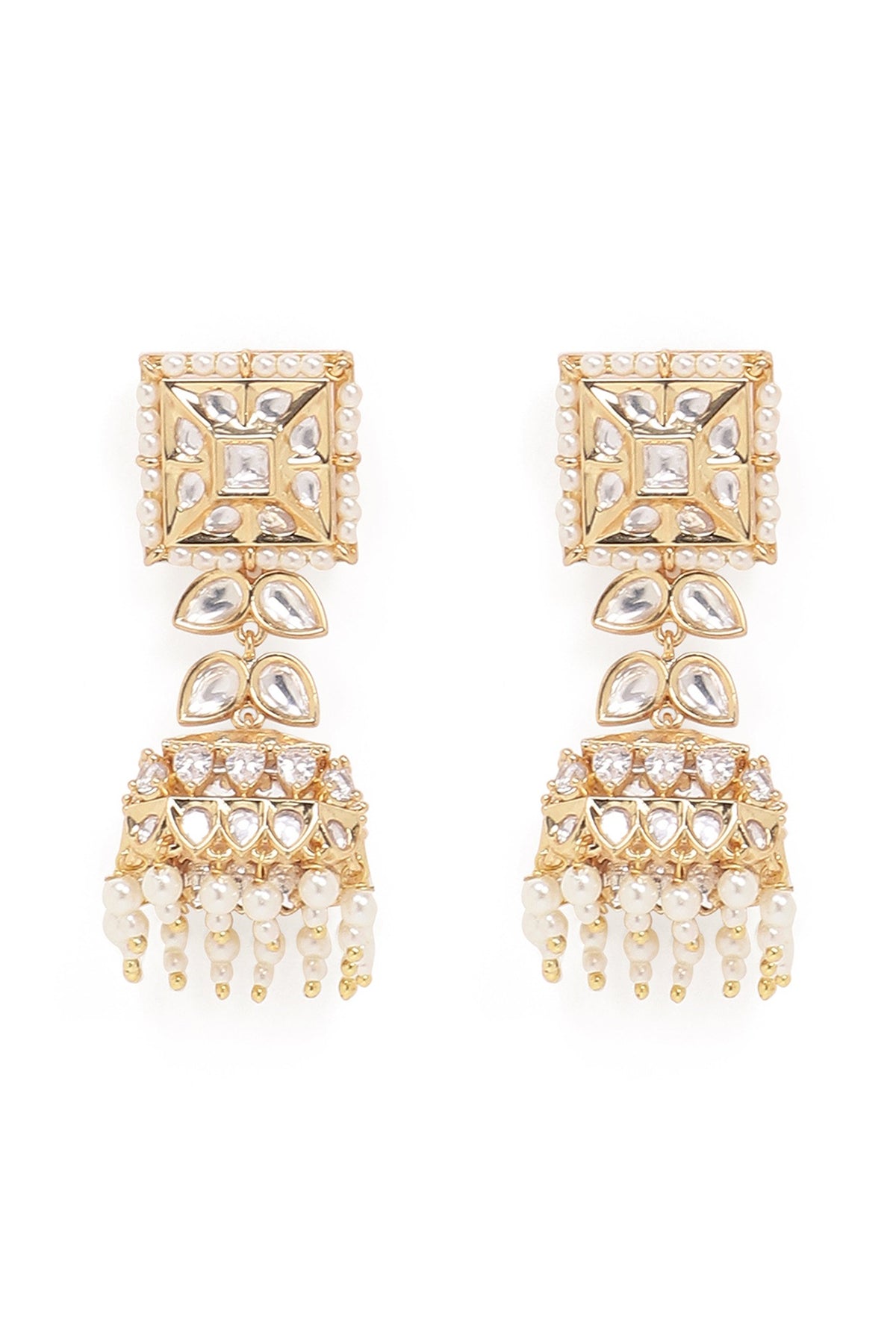 Gold Finish Kundan Polki Jhumka Earrings