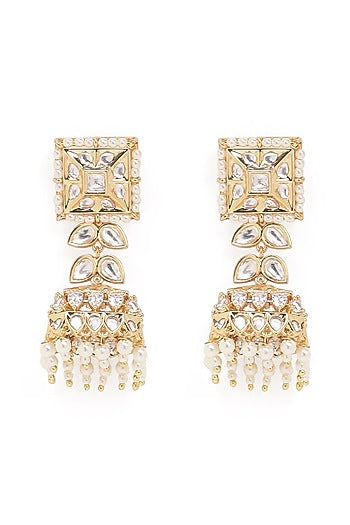Gold Finish Kundan Polki Jhumka Earrings