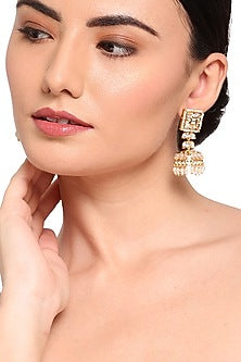 Gold Finish Kundan Polki Jhumka Earrings