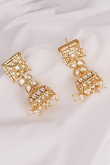 Gold Finish Kundan Polki Jhumka Earrings