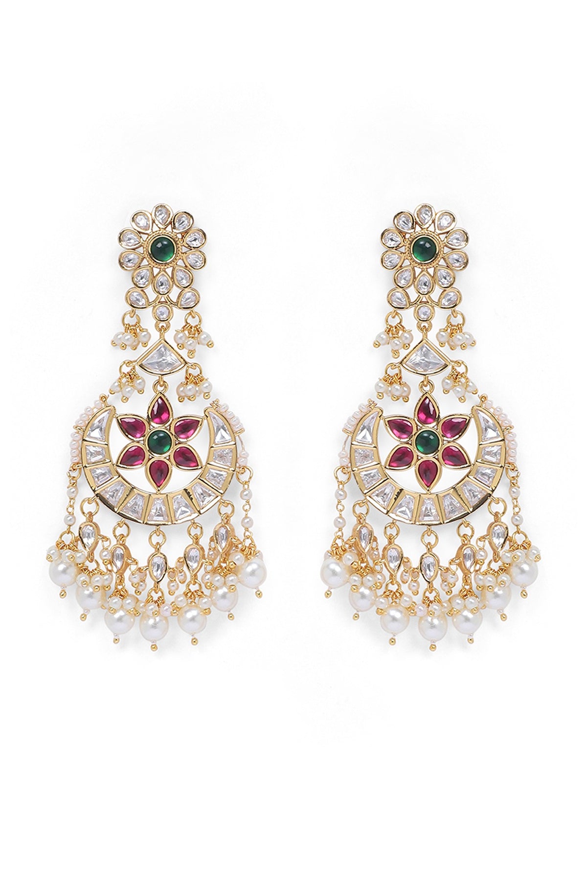 Gold Finish Rani Pink Kundan Polki Dangler Earrings
