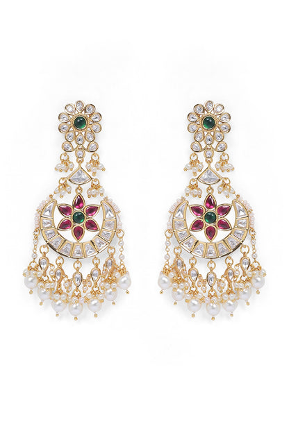Gold Finish Rani Pink Kundan Polki Dangler Earrings