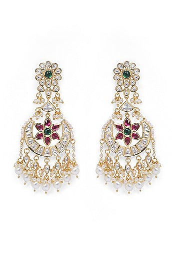 Gold Finish Rani Pink Kundan Polki Dangler Earrings