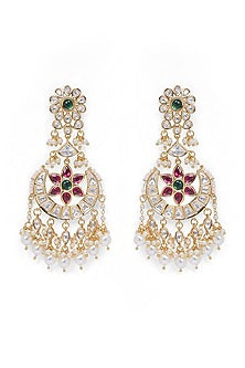 Gold Finish Rani Pink Kundan Polki Dangler Earrings