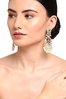 Gold Finish Rani Pink Kundan Polki Dangler Earrings