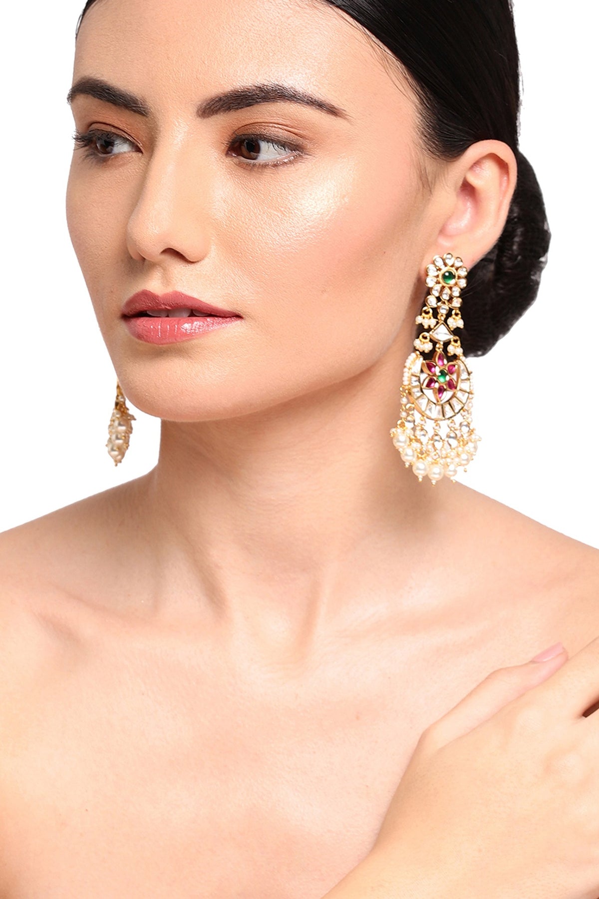 Gold Finish Rani Pink Kundan Polki Dangler Earrings