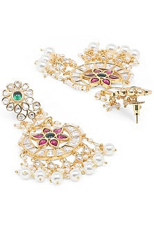 Gold Finish Rani Pink Kundan Polki Dangler Earrings