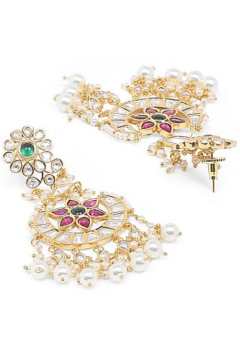 Gold Finish Rani Pink Kundan Polki Dangler Earrings