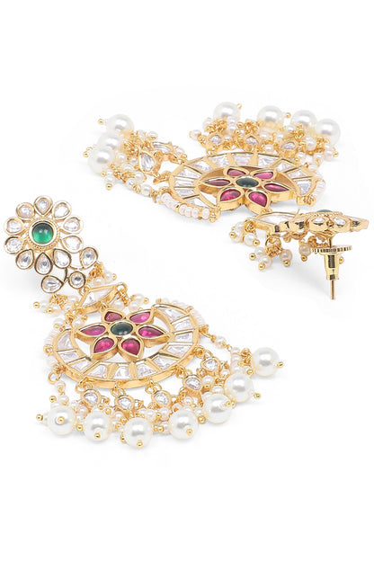 Gold Finish Rani Pink Kundan Polki Dangler Earrings