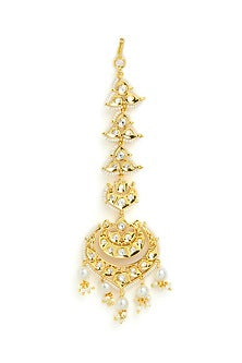 Gold Finish Kundan Polki & Pearl Maangtikka