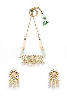 Gold Finish Mint Beaded Necklace Set