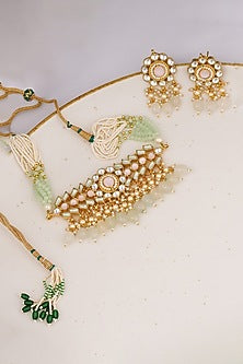 Gold Finish Mint Beaded Necklace Set