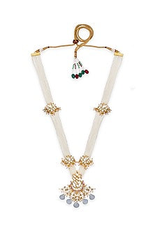 Gold Finish Blue Beaded Long Necklace
