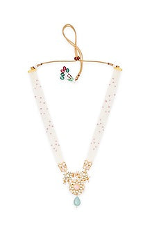 Gold Finish Semi-Precious Green Stone Long Necklace