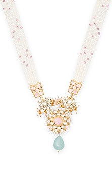 Gold Finish Semi-Precious Green Stone Long Necklace