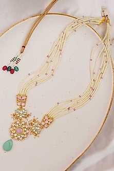 Gold Finish Semi-Precious Green Stone Long Necklace