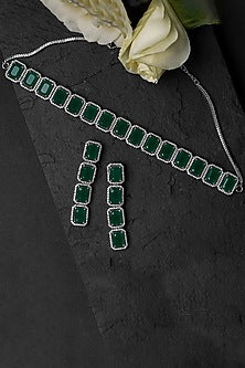 White Finish Emerald Stone Choker Necklace Set