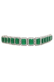 White Finish Emerald Stone Choker Necklace Set