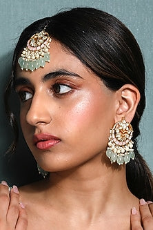 Gold Finish Multi-Colored Stones Maang Tikka With Earrings