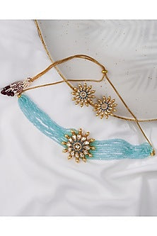 Gold Finish Turquoise Stones Necklace Set
