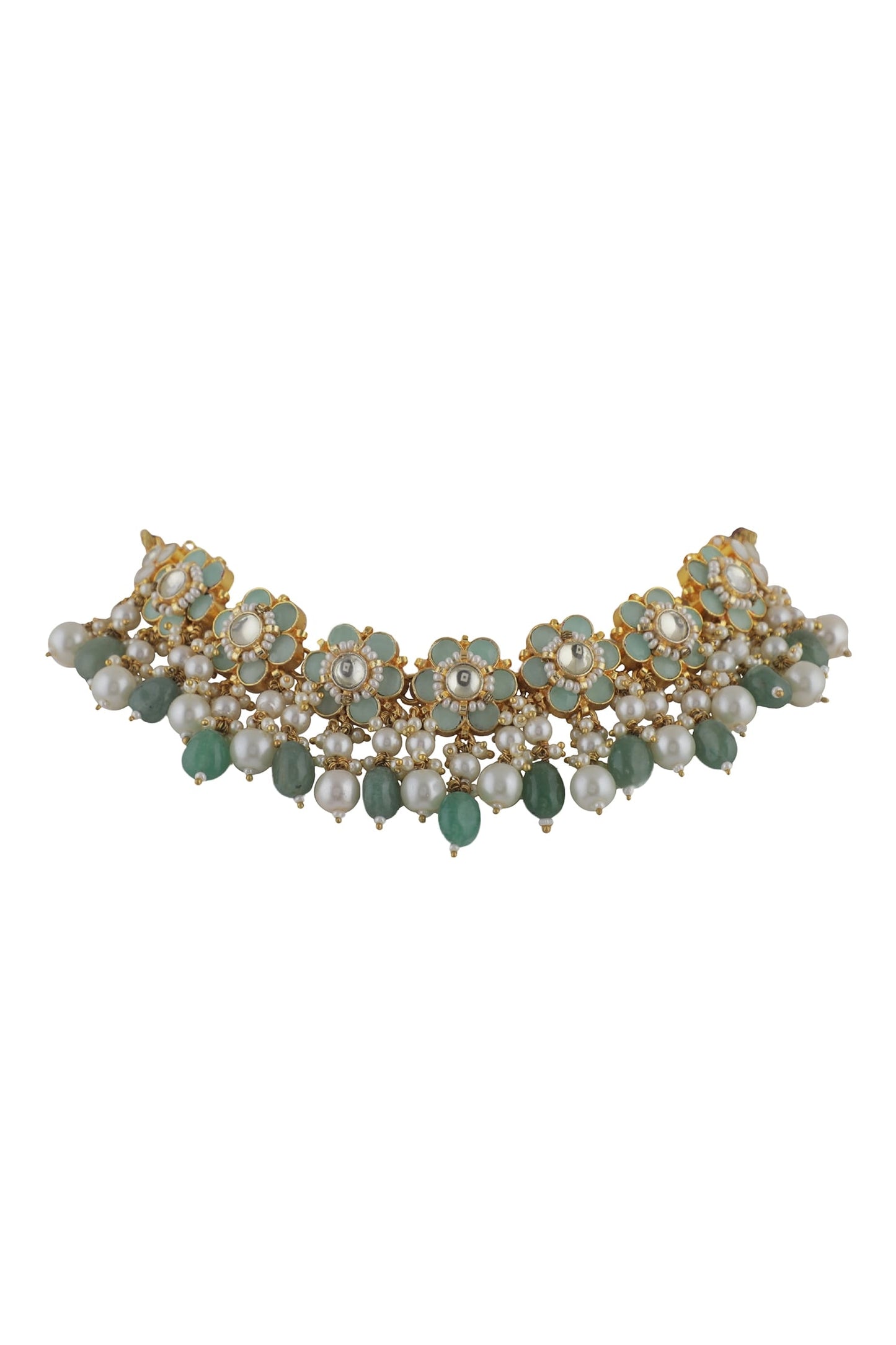 Jade Embellished Floral Necklace Set 