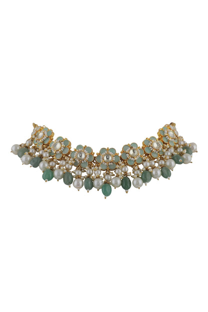 Jade Embellished Floral Necklace Set 