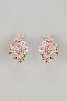 White Finish Multi-Colored Cubic Zirconia & Mother Of Pearl Stud Earrings In Sterling Silver