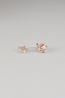 White Finish Multi-Colored Cubic Zirconia & Mother Of Pearl Double Finger Ring In Sterling Silver