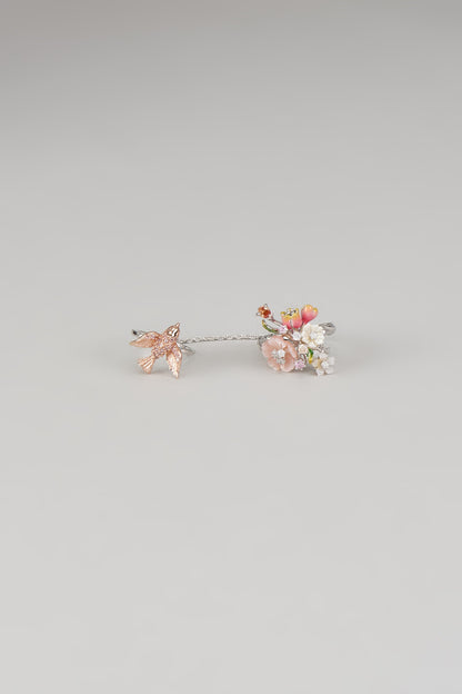 White Finish Multi-Colored Cubic Zirconia & Mother Of Pearl Double Finger Ring In Sterling Silver
