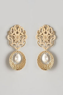 Gold Plated Pearl Motif Dangler Earrings