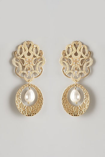 Gold Plated Pearl Motif Dangler Earrings