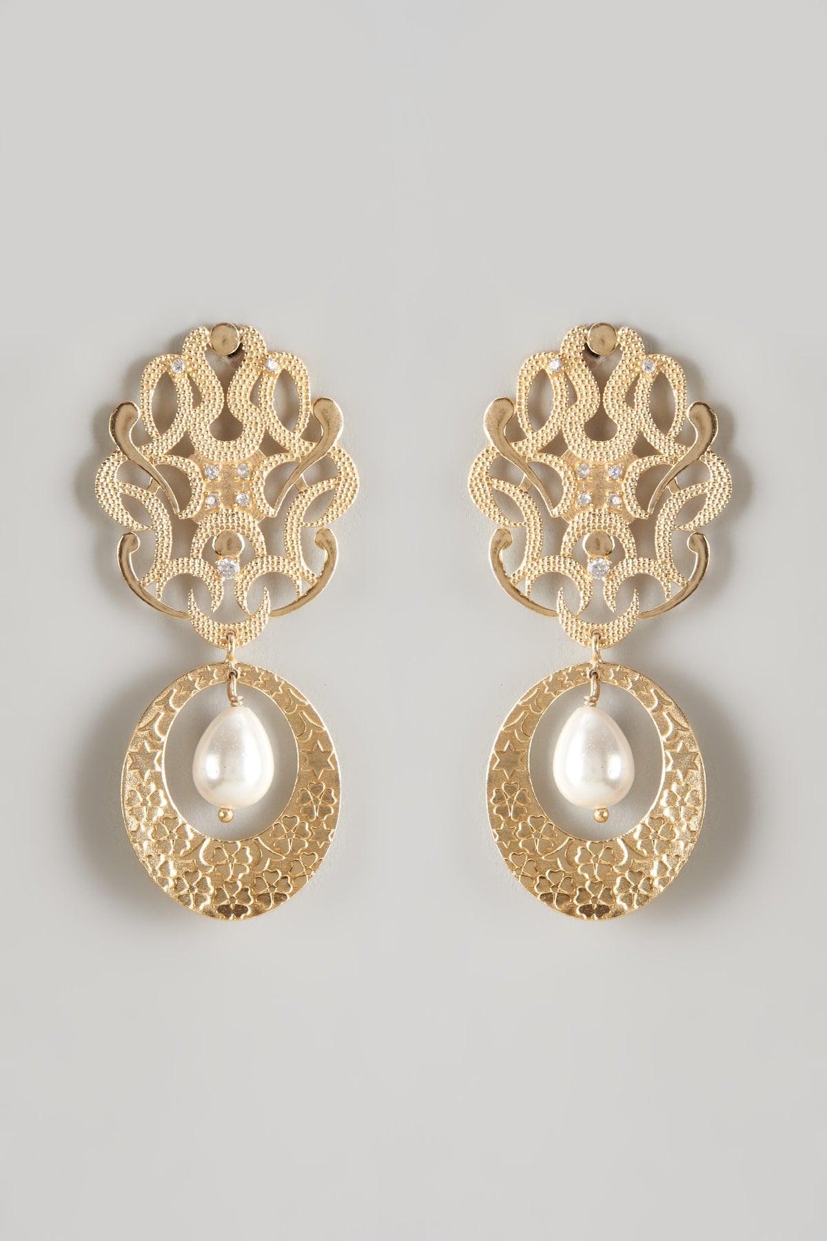 Gold Plated Pearl Motif Dangler Earrings