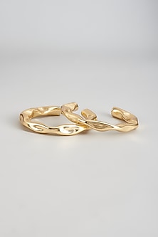 Gold Plated Textured Bangles (Set of 2)